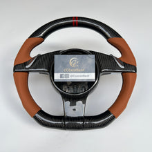 Load image into Gallery viewer, CCexcellent For Porsche Panamera 2009 2010 2011 2012 2013 2014 2015 2016 carbon steering wheel with brown perforated leather sides
