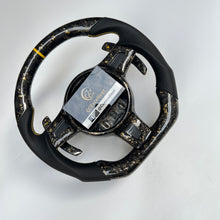 Load image into Gallery viewer, CCexcellent  For Porsche  Carrera models 2012 2013 2014 2015 2016 carbon fiber steering wheel with Gloss forged carbon fiber with golden flakes top &amp; bottom &amp; trim
