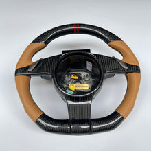 Load image into Gallery viewer, CCexcellent  For Porsche Boxster models 2013 2014 2015 2016 carbon steering wheel with brown perforated leather sides
