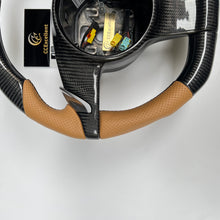 Load image into Gallery viewer, CCexcellent  For Porsche Boxster models 2013 2014 2015 2016 carbon fiber steering wheel with brown perforated leather sides
