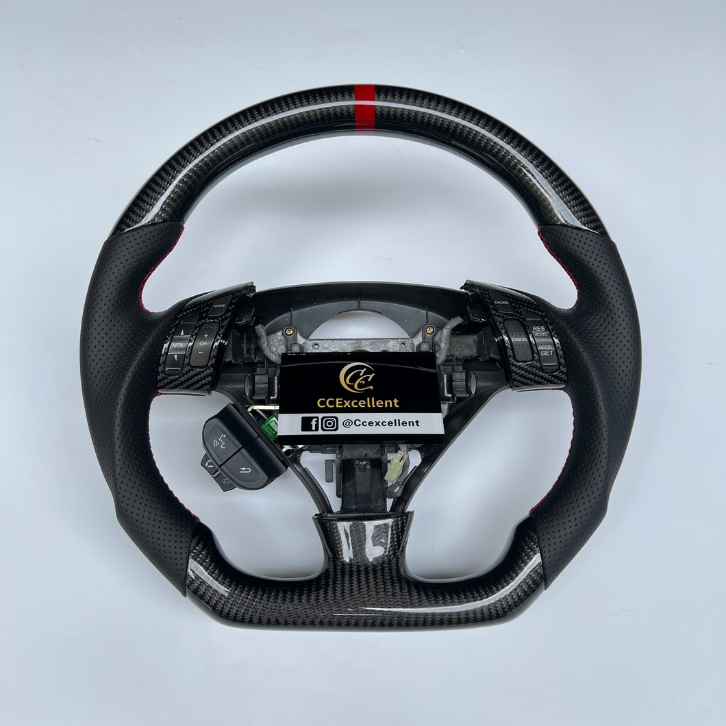 CCexcellent  For Acura TSX 2004 2005 2006 2007 2008 carbon  fiber steering wheel with black perforated leather sides