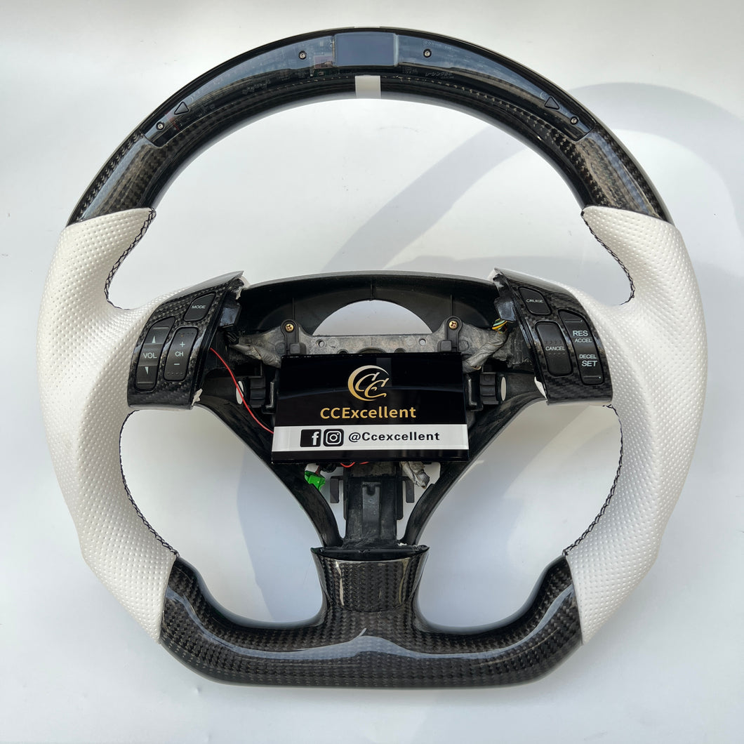 CCexcellent  For Acura TSX 2004 2005 2006 2007 2008 carbon  fiber steering wheel with white perforated leather sides