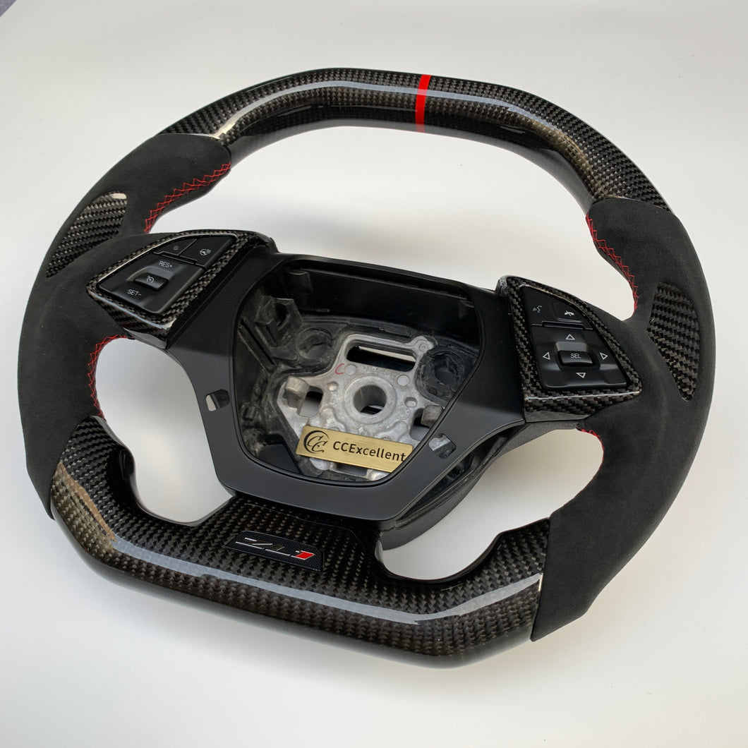 Ccexcellent For Corvette C7 Carbon Fiber Steering Wheel Flat Top