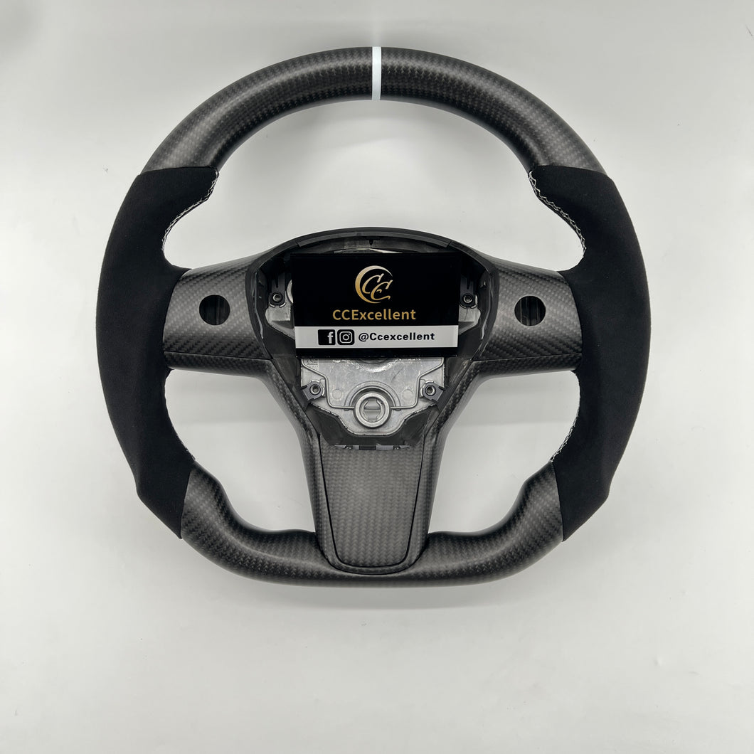 CCexcellent For Tesla Model 3 matte carbon fiber steering wheel with black suede