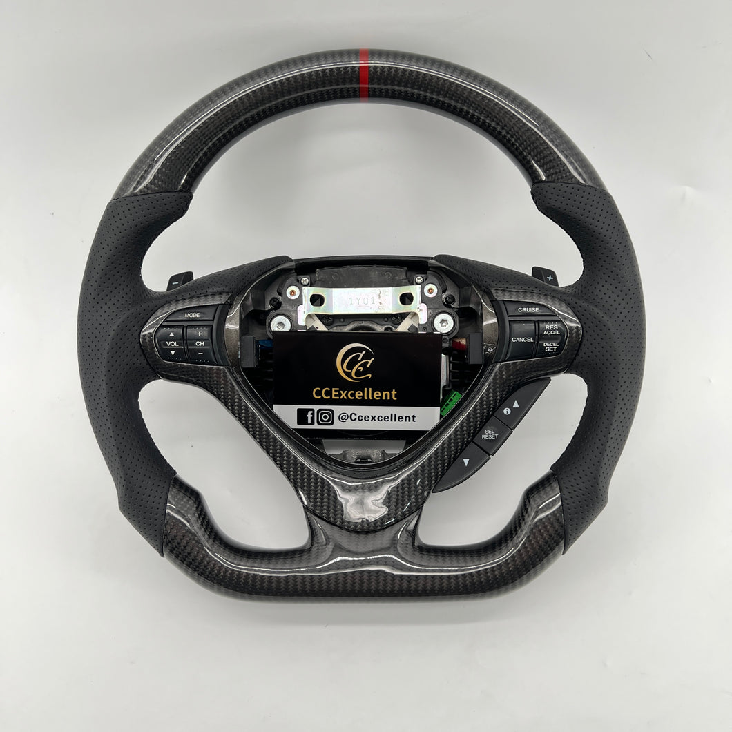 CCexcellent  For Acura TSX 2009 2010 2011 2012 2013 2014 carbon fiber steering wheel with black perforated leather sides