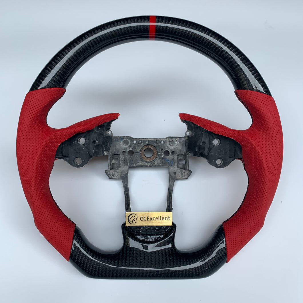 CCexcellent  For Acura TL 2009 2010 2011 2012 2013 2014  carbon  fiber steering wheel with red perforated leather sides