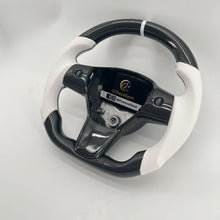 Load image into Gallery viewer, CCexcellent For  Tesla Model 3 carbon fiber steering wheel with white perforated leather
