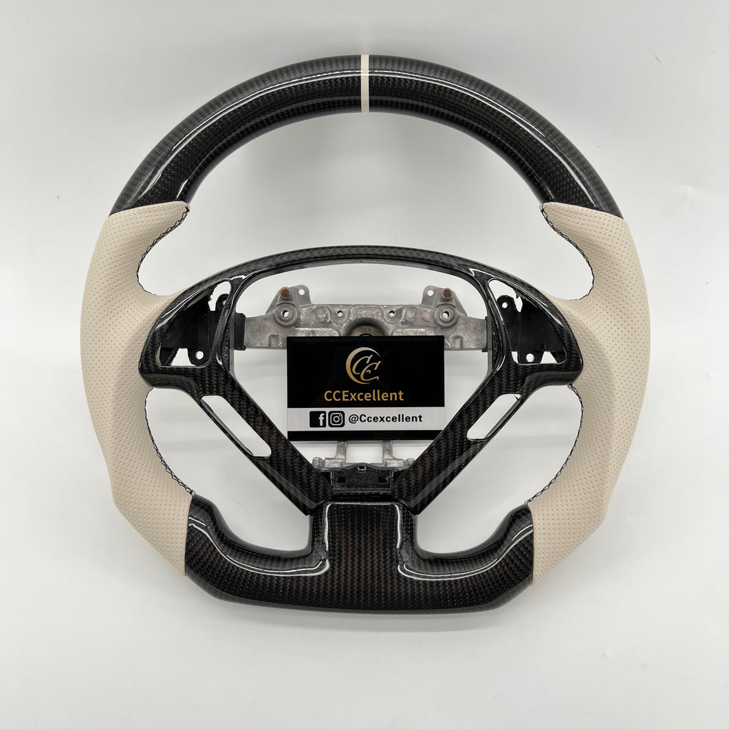 CCexcellent For Infiniti G37/G35 2008/2009/2010/2011/2012/2013 carbon fiber steering wheel with white perforated leather