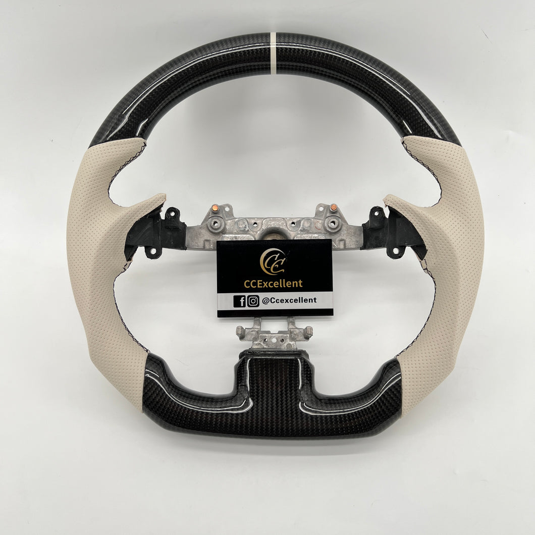 CCexcellent For Infiniti G37/G25 2008/2009/2010/2011/2012/2013 carbon fiber steering wheel with white perforated leather