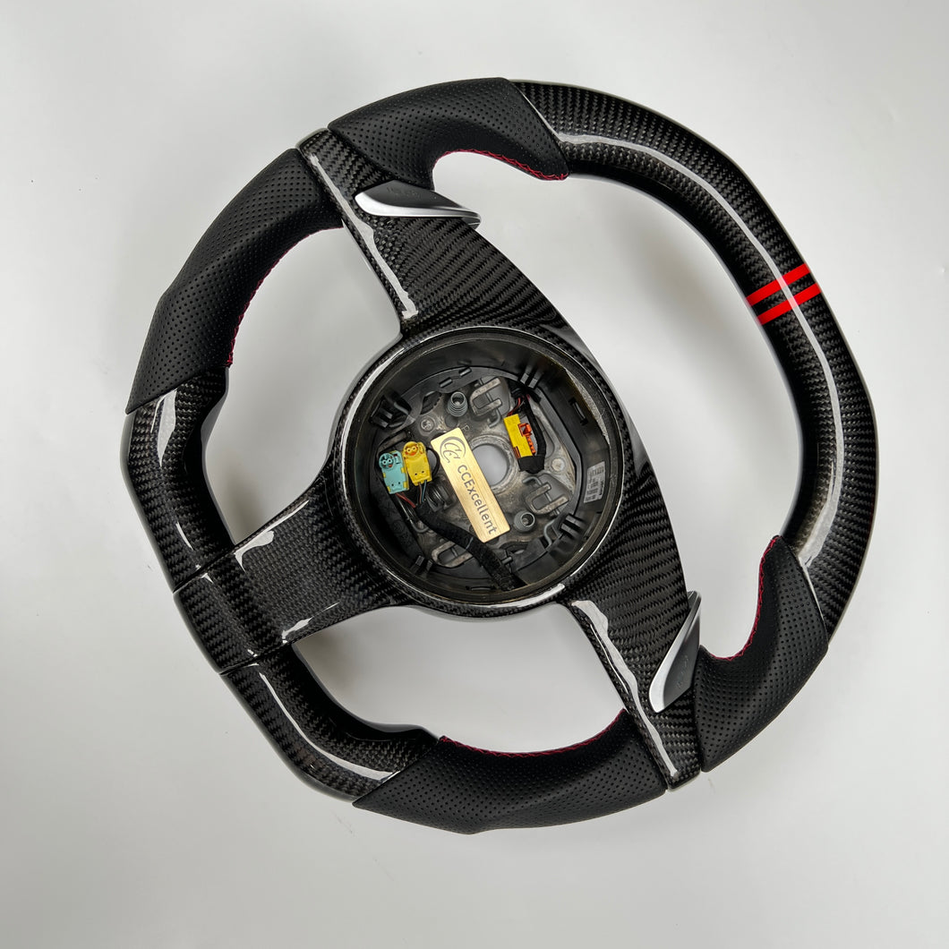 CCexcellent For Porsche Cayman models 2013 2014 2015 2016 carbon fiber steering wheel with black perforated leather sides