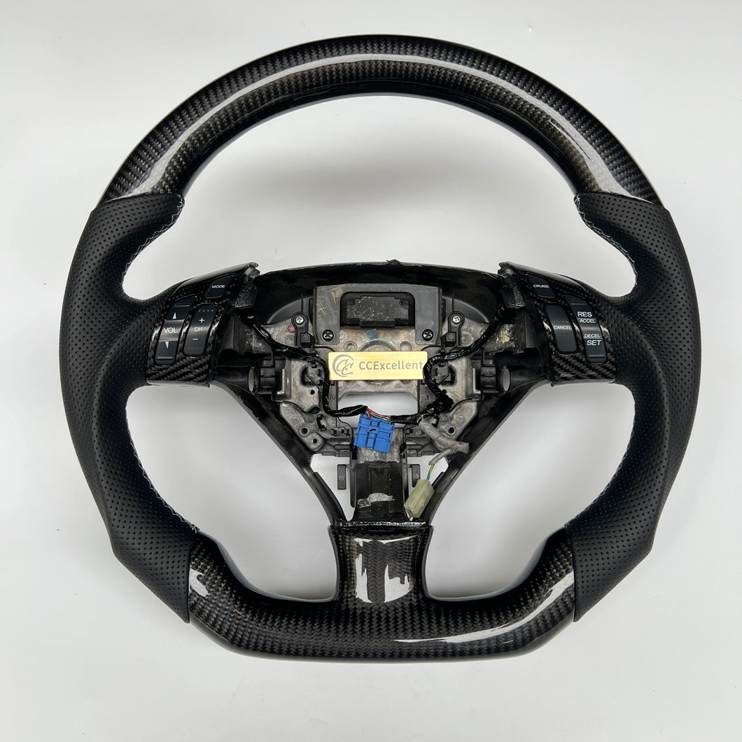 CCexcellent  For Acura TSX 2004 2005 2006 2007 2008  carbon  fiber steering wheel with black perforated leather sides