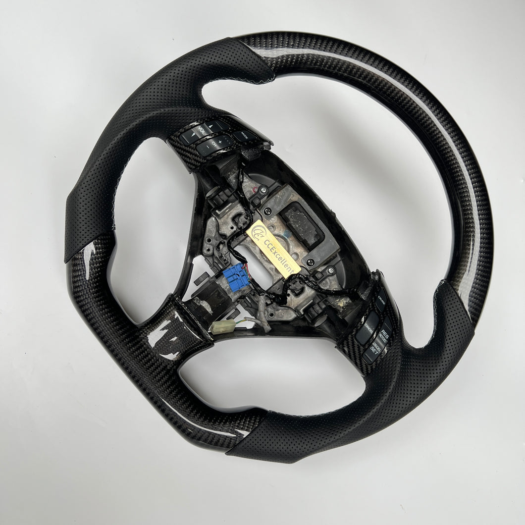 CCexcellent  For Acura TSX 2004 2005 2006 2007 2008 carbon fiber steering wheel with black perforated leather sides