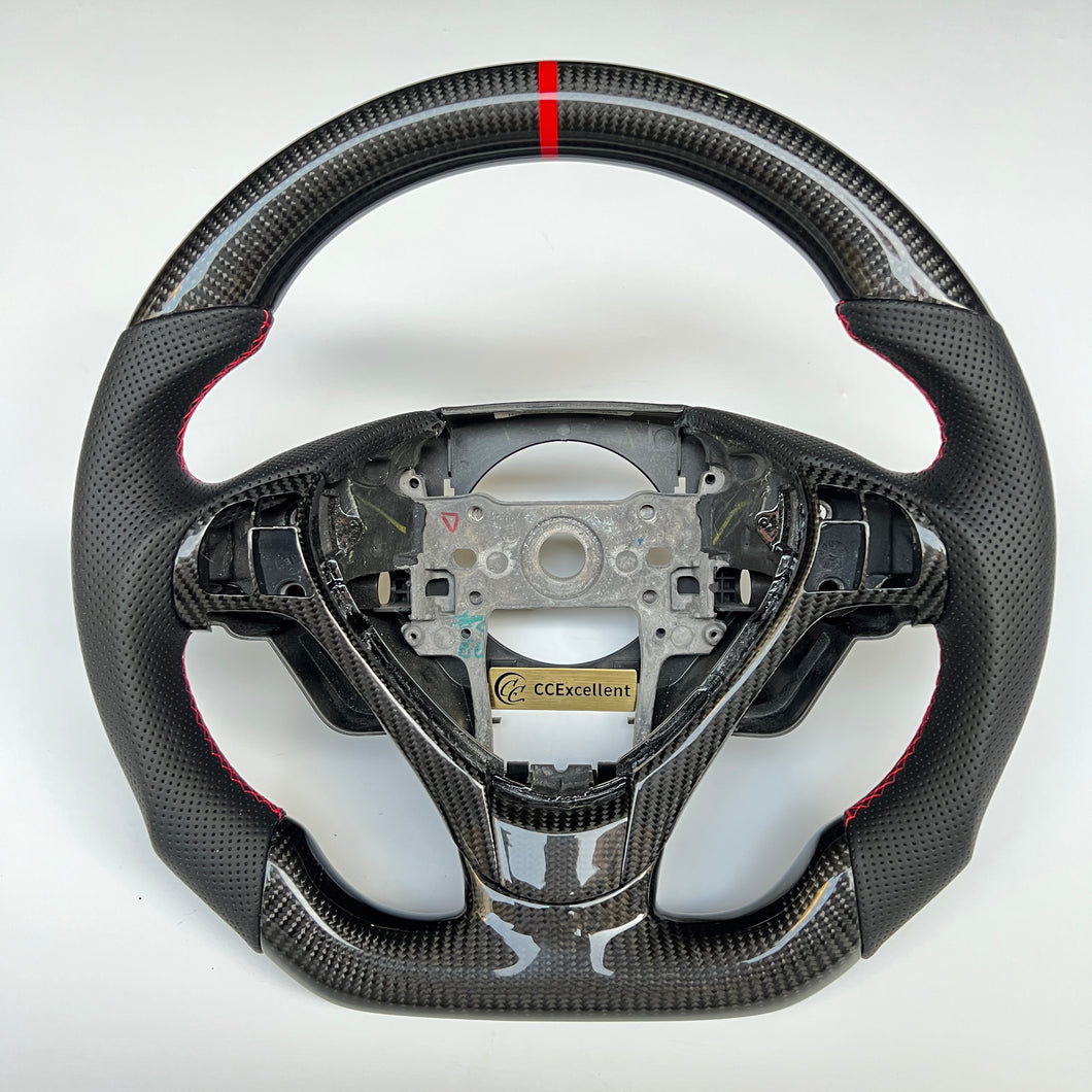 CCexcellent  For Acura ZDX 2009 2010 2011 2012 carbon  fiber steering wheel with black perforated leather sides