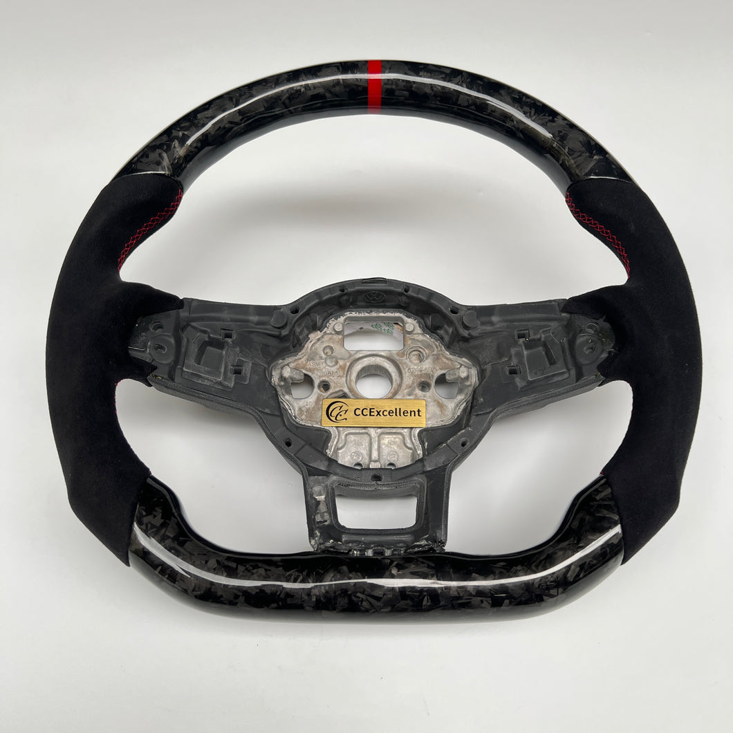 CCExcellent for Volkswagen MK7 2015-2019 carbon fiber steering wheel red stitching