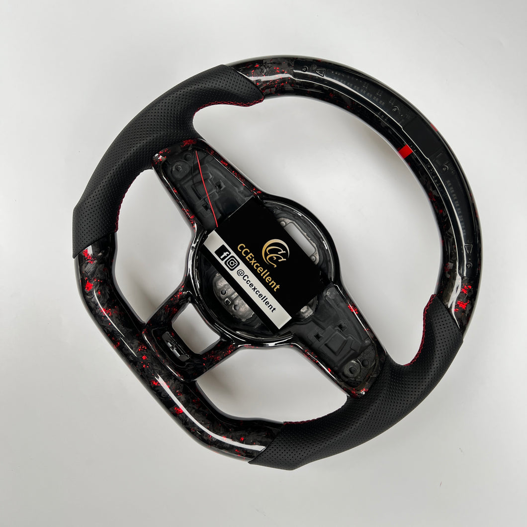 CCExcellent for Volkswagen MK7 2015-2019 carbon fiber steering wheel gloss forged carbon fiber with red flakes trims