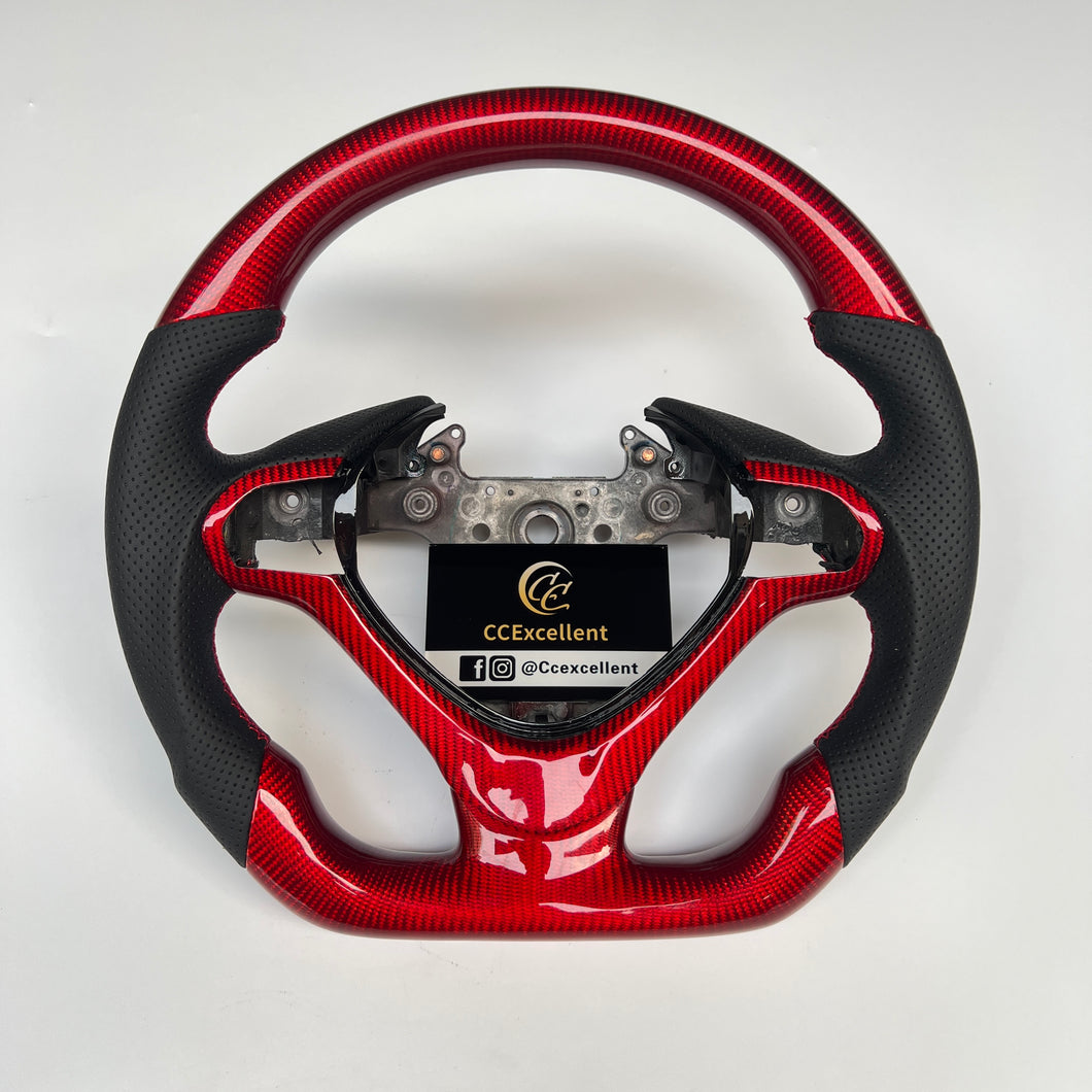 CCexcellent  For Acura TSX 2009 2010 2011 2012 2013 2014 carbon  fiber steering wheel with black perforated leather sides