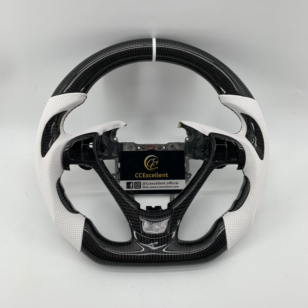 CCexcellent  For Acura TL 2009 2010 2011 2012 2013 2014 carbon  fiber steering wheel with white perforated leather sides